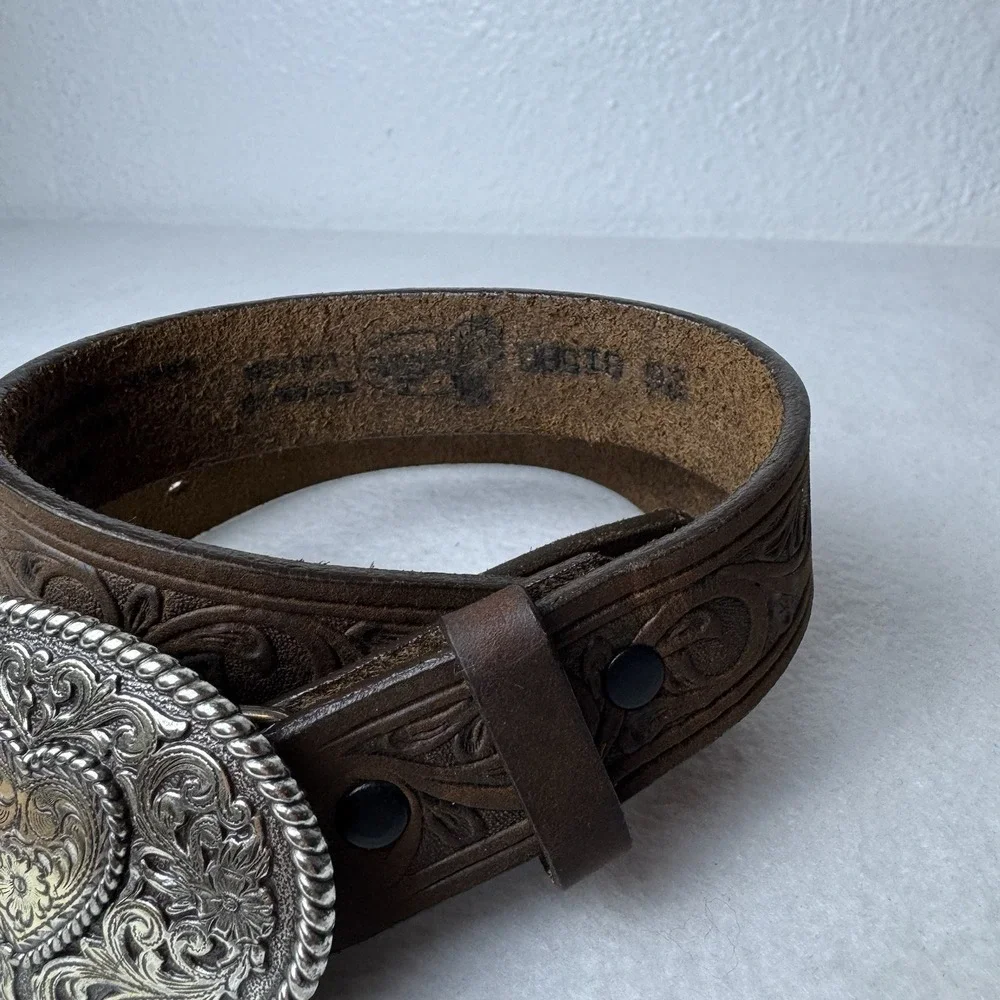 Justin Girl's Trophy Heart Western Belt With Silver Tone Buckle Adjustable 26
